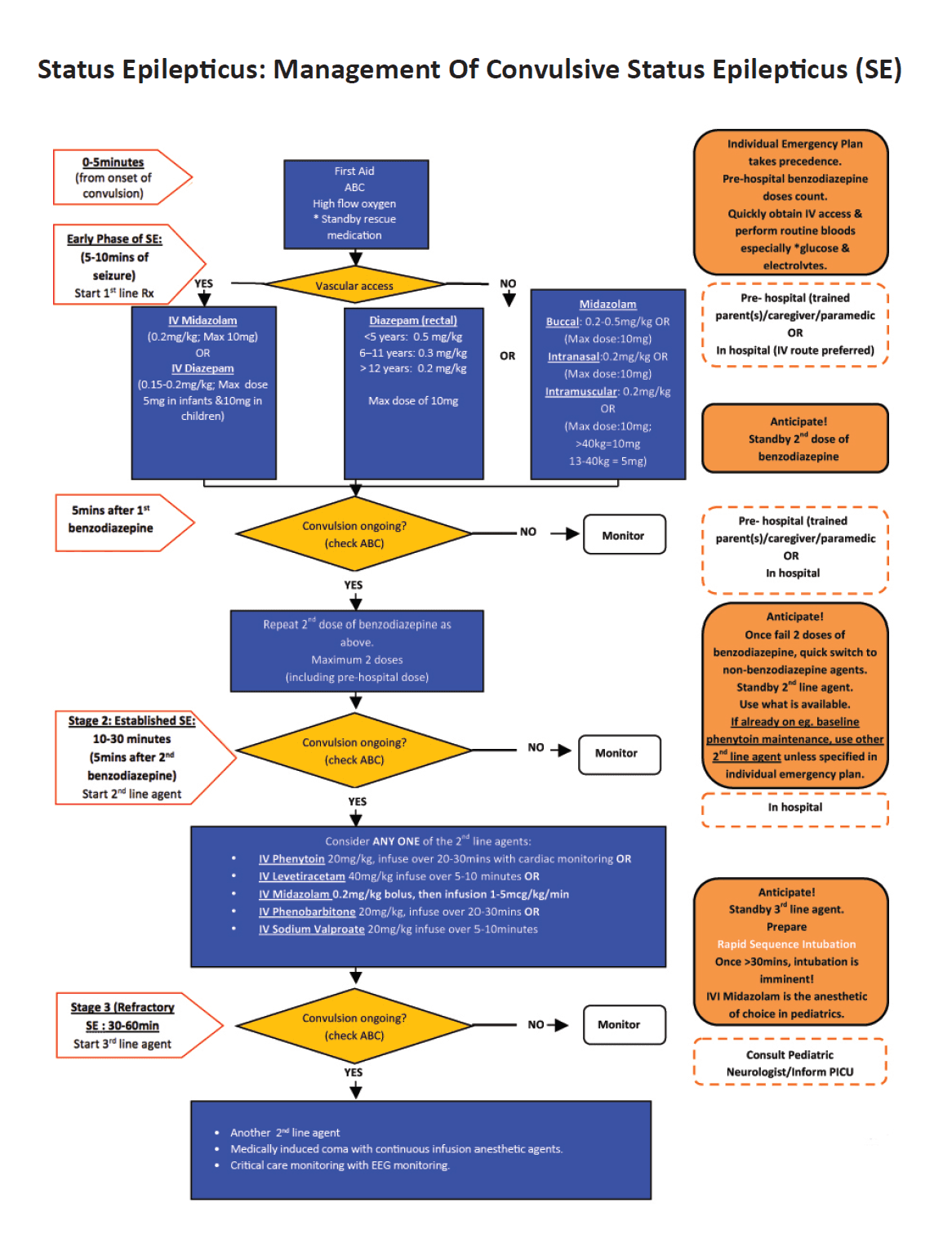Status Epilepticus: Management of Convulsive Status Epilepticus (SE) -- algorithm